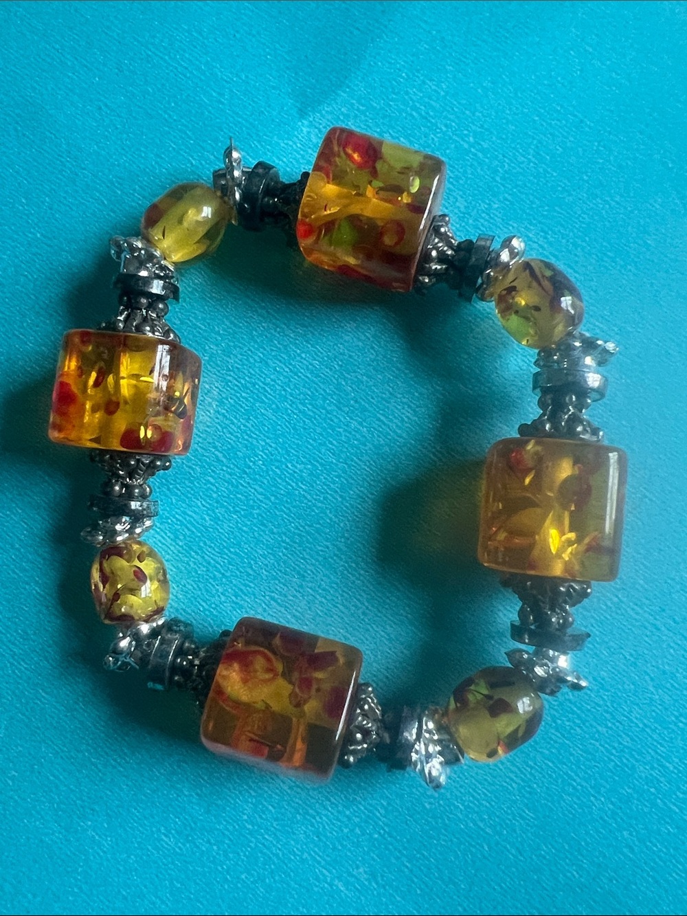 Vintage Faux Amber Bead Stretch Bracelet - Women Jewelry